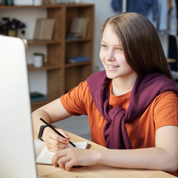 Girl looking at a computer screen