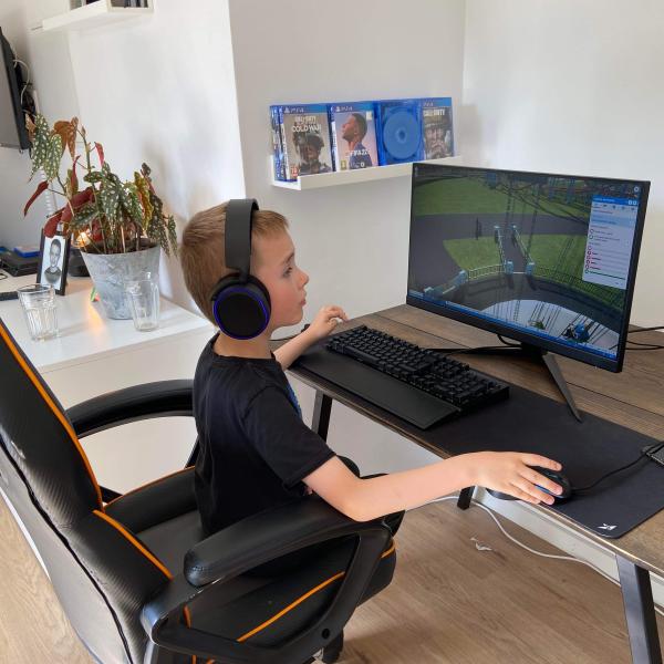 Student playing a computer game