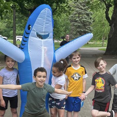 Students with school mascot